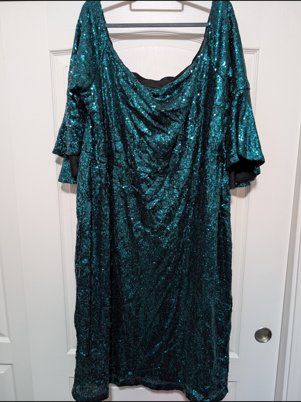 Eloquii Teal Sequin Draped Midi Dress
